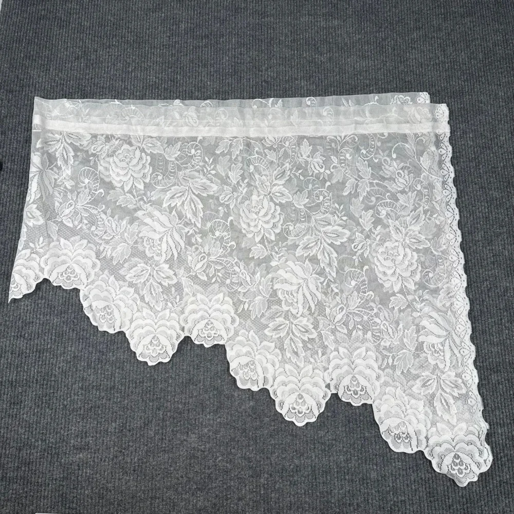 Vintage White Floral Rose Lace Curtain Valance Scalloped Cottagecore 70x30